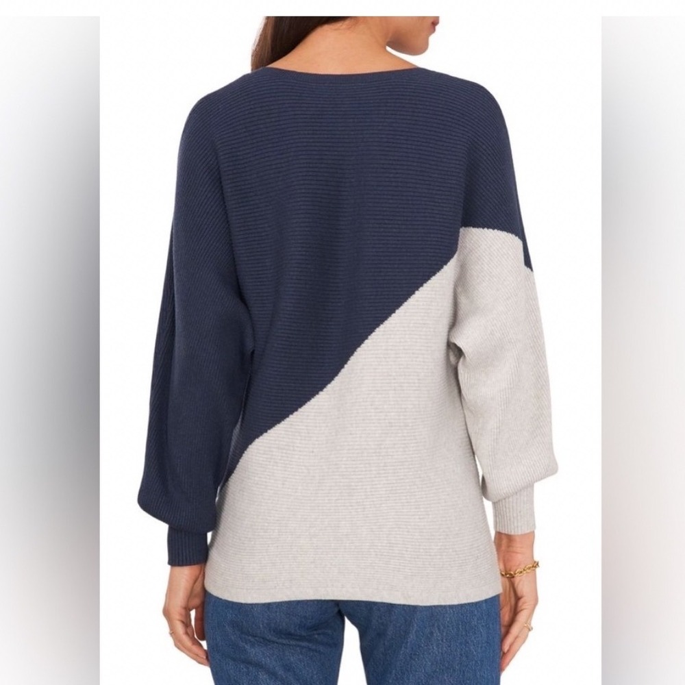 Vince Camuto Colorblock Dolman Sleeve Sweater Blue Gray Size L